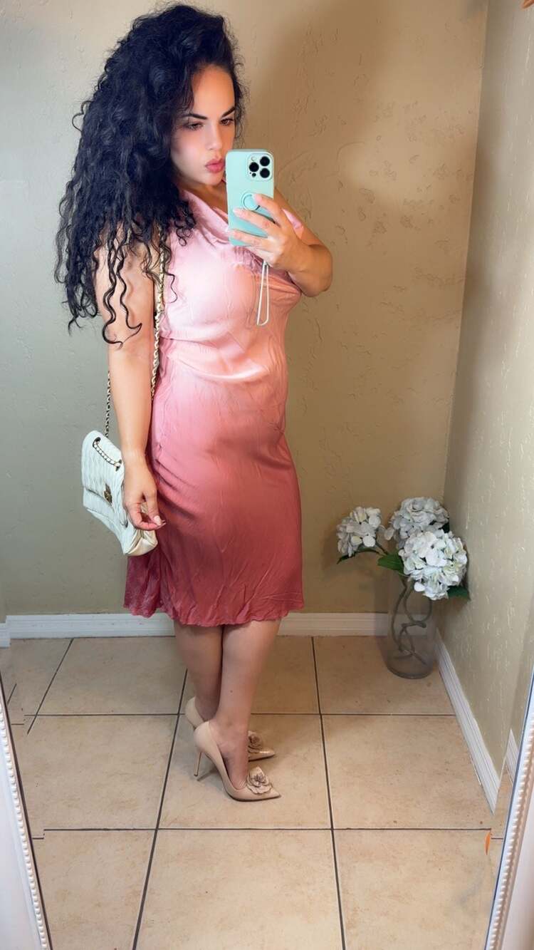 Young Fabulous & Broke Pink Ombre Satin Halter Cowl Neck Midi Dress